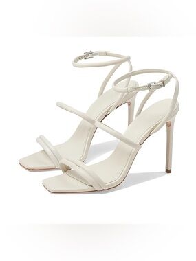 SCHUTZ Nylla Casual Pearl Ivory Strappy Square-Toe Heeled Sandals